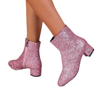 Outfit Sequin Chunky Heel Soft Bottom Women's Side Zipper Boots