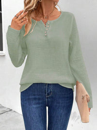 Women's Comfortable Long Sleeve Button Pullover Top