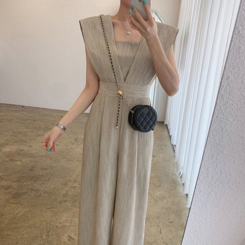 Women's Chiffon Retro Sleeveless Jumpsuit Wide Leg Pants