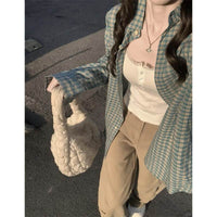 Early Spring New Blue Color Plaid Shirt For Women