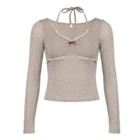 Halterneck Long-sleeved Women's Early Autumn Hot Girl Waist-tight Design Blouse