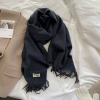 Cashmere Scarf Feel Solid Color Tassel Shawl Long Monochrome