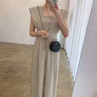 Women's Chiffon Retro Sleeveless Jumpsuit Wide Leg Pants