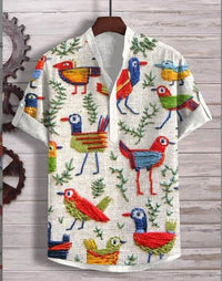 3D Digital Thermal Transfer Button Stand Collar Short Sleeve Shirt