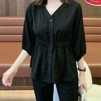 Women's Casual Simple Waist Cinched Seven Quarter Sleeve Shirt