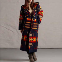 Women's Printing Pocket Long Sleeve Large Coat