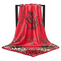 Leopard-print Chain Decorative Satin Scarf