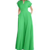 Women's Elegant Solid Color And V-neck Sleeveless Waist Wide-leg Jumpsuit