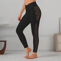 Slim Lace Stitching Yoga Leggings High Top Sports Fitness Pants