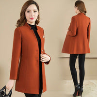 Woolen Coat Mid-length Stand Collar Coat