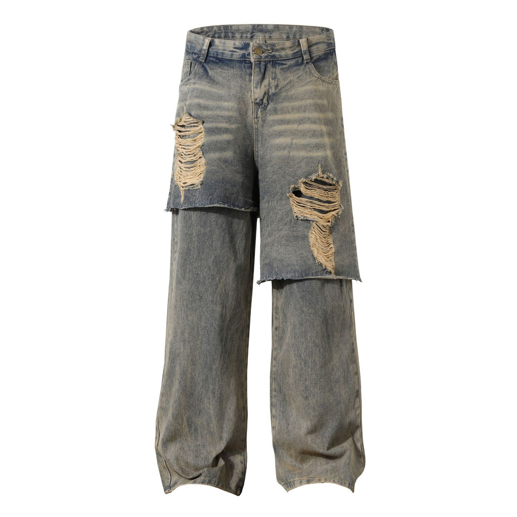 Retro Clean Fit Washed And Worn Design Heavy Industry Denim Trousers