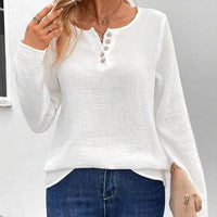 Women's Comfortable Long Sleeve Button Pullover Top