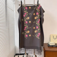 Autumn And Winter Thick Simple Flower Embroidery Cashmere-like Ethnic Style Warm Scarf
