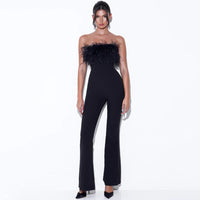 Women's Fashion Graceful Tube Top Feather Bandage Jumpsuit