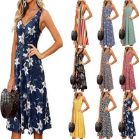 Casual V-Neck Sleeveless Button-Front Floral Dress