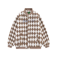 Rhombus Plaid Lambswool Warm And Loose Cotton-padded Coat