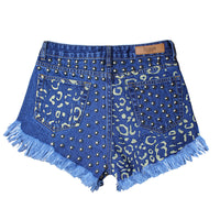 Hot Sale Ripped Loose High Waist Rivet Denim Shorts Printed Pants