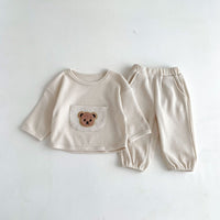 Clothes For Babies Autumn Two-piece Suit Waffle Large Pocket Bear Top And Trousers