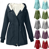 Women's Autumn And Winter Solid Color Casual Waist Tight Fleece-lined Anorak