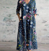 Womens Loose Stylish V-Neck Printed Dress