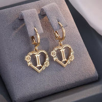 European And American Golden Heart-shaped Letter Earrings