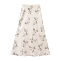 Rose Printed Satin A-line Skirt