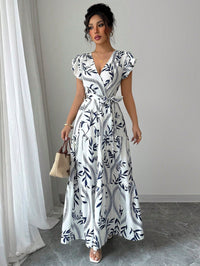 A-line Dress With Lace-up Details And Short Sleeves