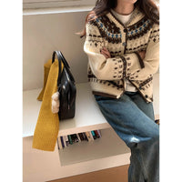 Vintage Jacquard Hooded Knitted Sweater Cardigan