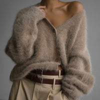 Cross-border Hot Sale Spring And Autumn Imitation Marten Cardigan Women Idle Style Loose Sweater Coat Soft Long-sleeved Sweater Women
