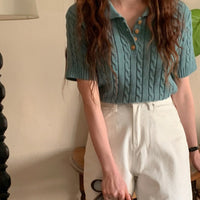 Niche Temperament Polo Collar Hemp Pattern Design Loose Leisure All-matching Short Sleeve