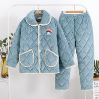 Women's Fashion Coral Fleece Three-layer Thickened Fleece-lined Warm Loungewear