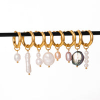 Stylish 18K Gold Stainless Steel Pearl Pendant Earrings