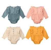 Infant And Toddler Cotton And Linen Solid Color Long-sleeved Romper Romper Bodysuit