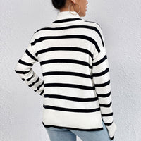 Women's Loose Contrast Color Striped Sweater Long-sleeved Top