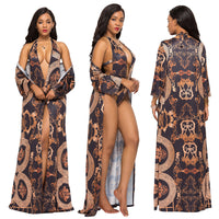 Fashion Printed Cloak Bikini Split Swimsuit