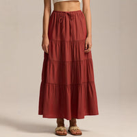 High-waisted Elastic-waist Tie-closure Loose-fit Patchwork Skirt