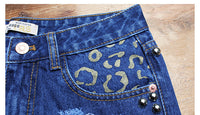 Hot Sale Ripped Loose High Waist Rivet Denim Shorts Printed Pants