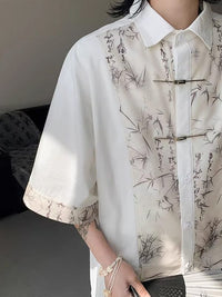 Chinese-style Zhongshan Suit Tang Suit Mandarin-button Ice-silk Short-sleeve Shirt