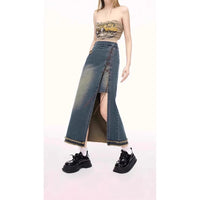 Women's Retro Lace Up High Waist Denim Skirt