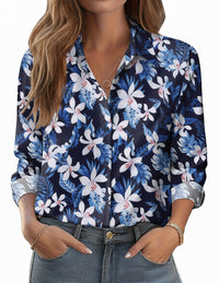 Womens 3D-printed Floral Loose-fit Blouse