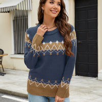 Wishebay Autumn And Winter Leisure Loose Mohair Sweater Round Neck Pullover Jacquard Women's