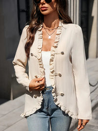 Women's Button-Placket Ruffle-Trimmed Shirt