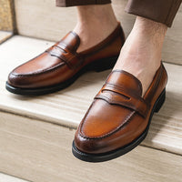 British Gentleman First Layer Cowhide Round Toe Casual Shoes
