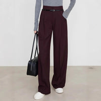 High-waisted Straight-leg Draping Suit Pants For Women