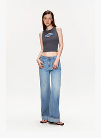 Sequined Jeans Button Vest Knitted Top