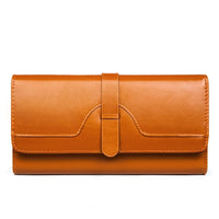 Pure Leather Tri Fold Women's Wallet Long Buckle Genuine Leather