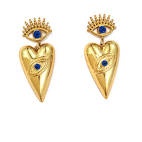 18k Gold-Plated Stainless Steel Dripping Oil Evil Eye Heart Earrings