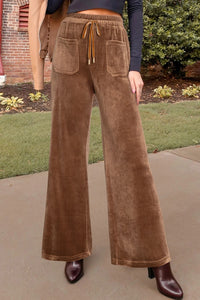 Women's Solid Color Casual Suede Waist-flattering Versatile Straight-leg Pants