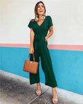 Short-sleeved V-neck Jumpsuit Temperament Casual Wear