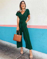 Short-sleeved V-neck Jumpsuit Temperament Casual Wear
